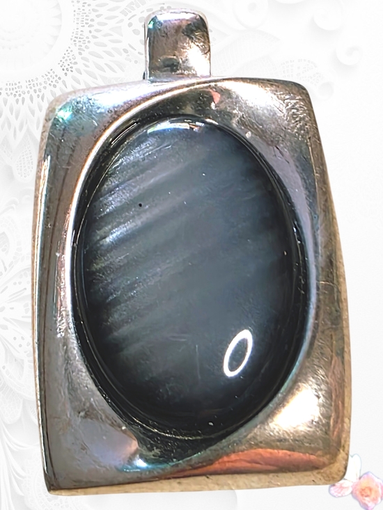 Kenneth Cole Jewelry - Kenneth Cole Vintage Pendant with Bluish Gray Oval Stone Silver Tone